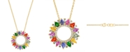 EFFY Collection EFFY&reg; Multi-Gemstone (3-1/10 ct. t.w.) & Diamond (1/3 ct. t.w.) Circle 16" Pendant Necklace in 14k Gold